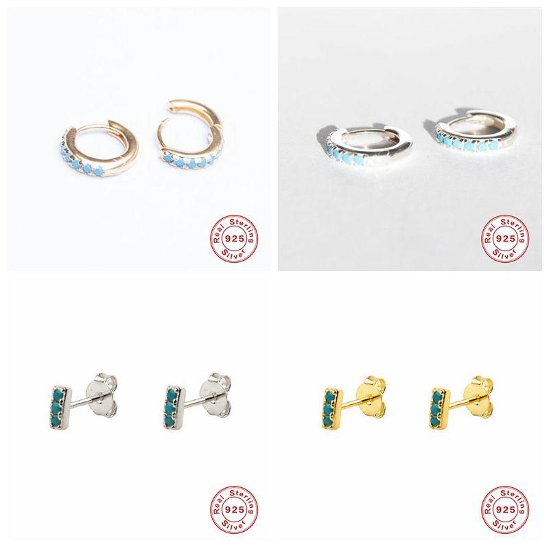 

925 Sterling Silver Stud earrings Blue zircon Silver Earrings For Women Girl Sterling-silver-jewelry Brincos A30