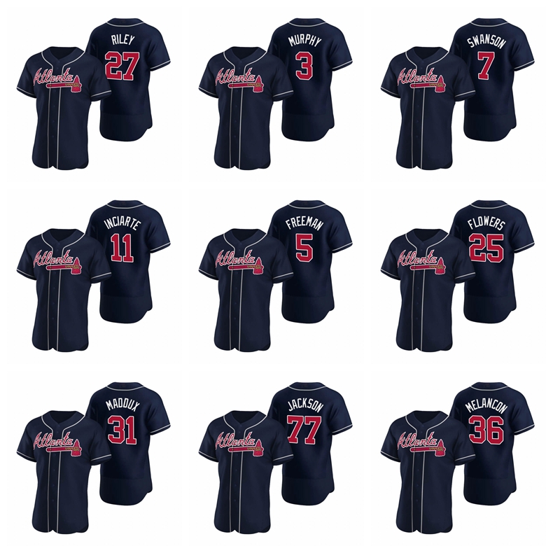 

Atlanta Braves Men's Erlin Navy Melancon 2020 Smith Newcomb Riley Greene Jackson Soroka Acuna Jr. Albies Jersey, Black