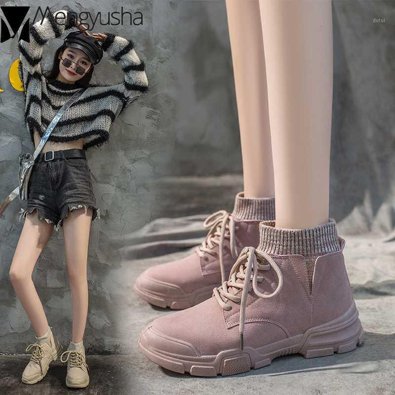 

Student riding botines plush winter socks shoes woman wool suede lace-up snow boots flat heels solid platform ankle booties pink1, Black single