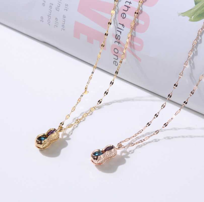 

New glass peanut chokers necklaces for women Stainless titanium steel pendant necklace Collarbone chain necklace Fashion jewelry