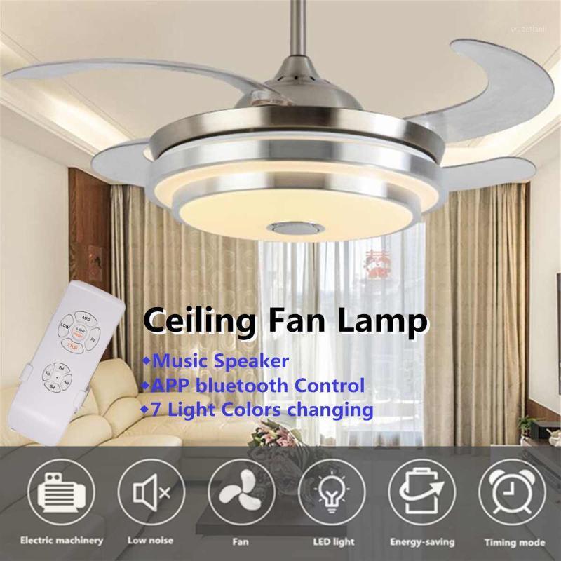 

Modern LED Ceiling Fan With Light Folding Ceiling Fan Lamp Dining Room Living Room 7 Color Changing Music APP Remote Control1