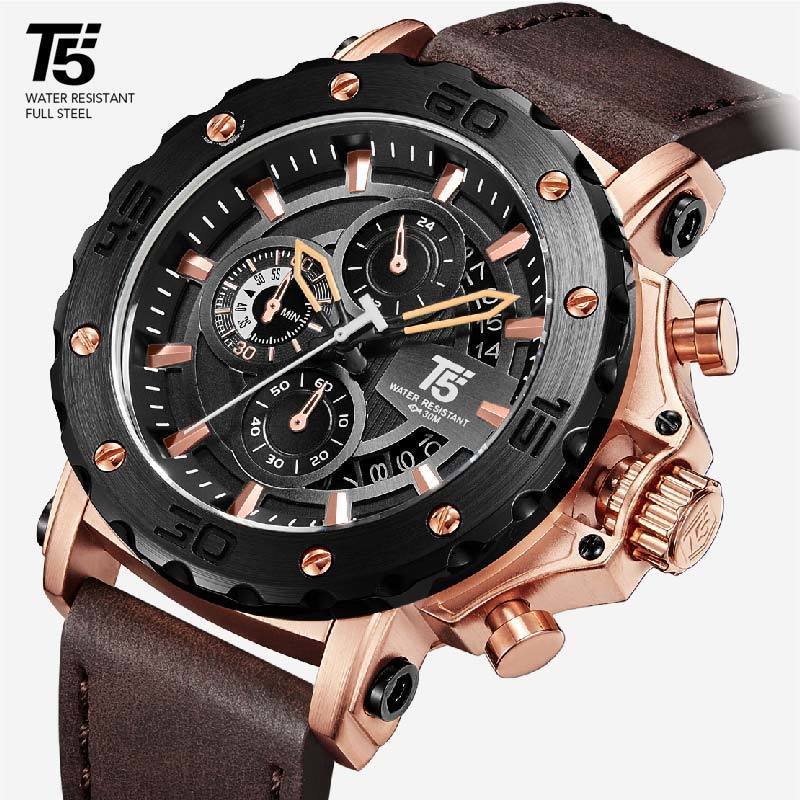 

Men's belt, T5 quartz timer, waterproof, sports watch, pink, gold, black