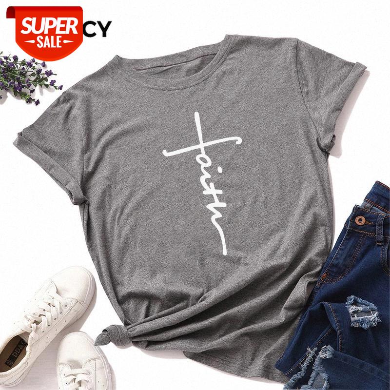 

JFUNCY Summer Cotton Women T Shirt Plus Size Faith Letter Christian Cross Print Tee Top Short Sleeve Woman T-shirt Female Tshirt #LJ3w, White