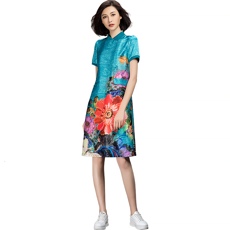 

Summer Grace Short Floral Sleeve Blue Ladies'dress 6rap, Sky blue.
