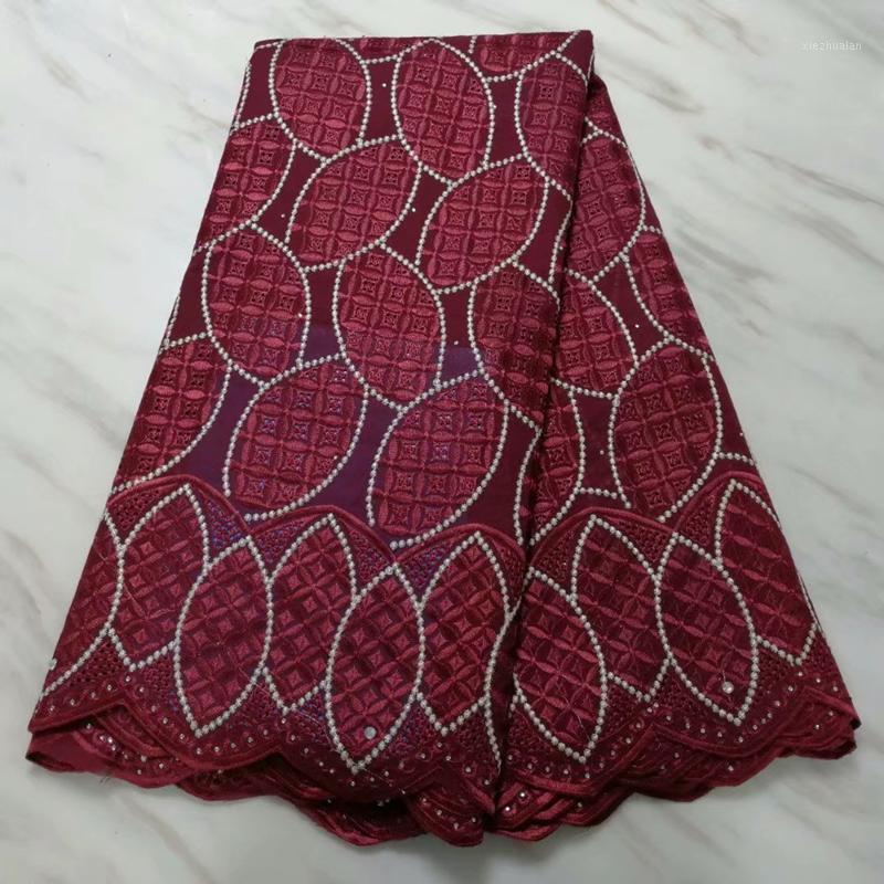 

New Fashion Burgundy Nigerian George Lace Fabrics Beaded 2020 High Quality White African Wax Fabric With Guipure For Wedding1