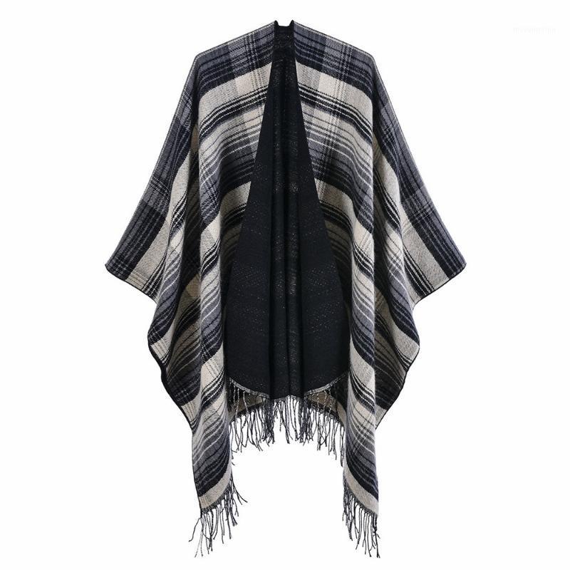 

Classic Plaid Women Outdoor Cape Cloak Cashmere Tassel Thickened Warm Shawls Sunscreen Girls1