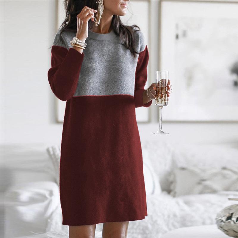 

Women Dresses New Patchwork Print Loose Plus Size Round Neck Long Sleeve Woman Dress 2021 New Mini Dress Women, Black