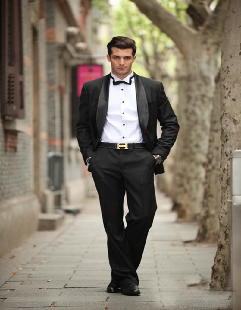 

2020 Gentleman style Groomsman Suit Custom Made Man Suit New Arrival Wedding Shawl Lapel Groom Tuxedos Jacket+pants, Black