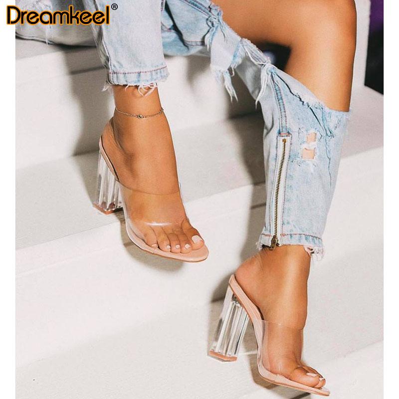 

Sandals Transparent Heels Ladies Shoes And Sexy Slipper Summer Thick High Heel Crystal Women Jully R, Khaki