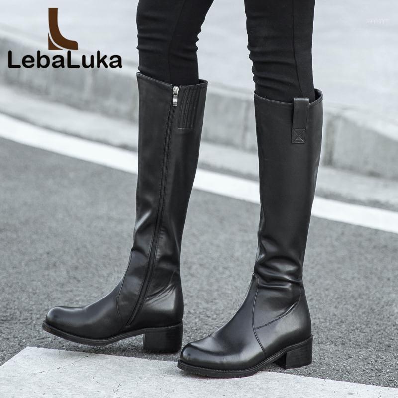 

LebaLuka New Flats Boots Women Winter Shoes Genuine Leather Knee High Boots Fashion Simple Warm Office Ladies Size 34-421, Black