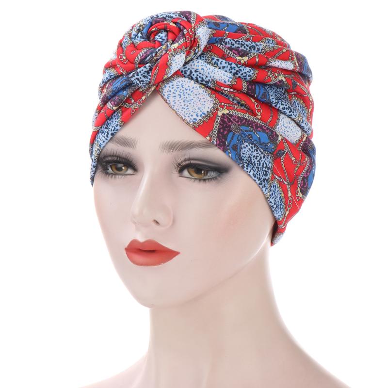 

New Fashion Women Arab Wrap Flower Print Knot Turban Cap Bohemian Ethnic Inner Hijabs Muslim Chemo Cap Hair Accessories