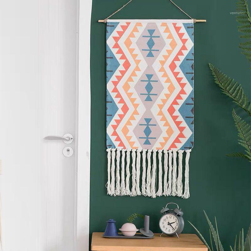 

Morocco geometric Woven Wall Mural Wall Hanging Tapestry Morocco Tassel Cotton Tapestry Geometric Living Room Bedroom Home Decor1