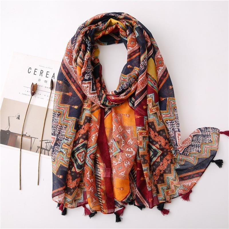 

2020 Spring and Autumn New Artistic Hipster Cotton and Linen Retro Scarf Stitching Bohemian Cashew Printed Scarf Shawl1