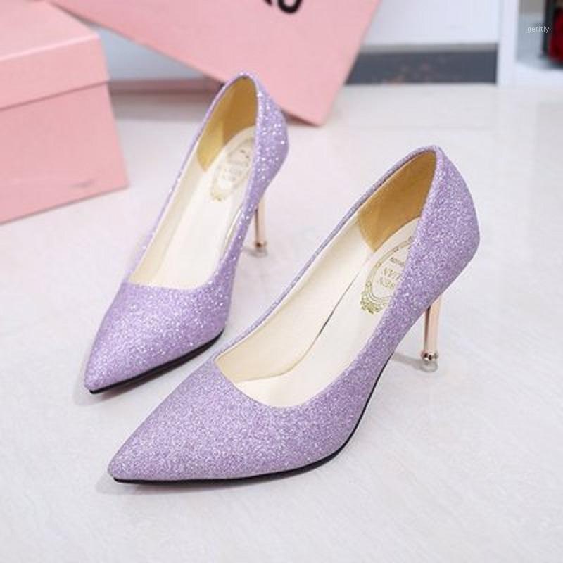

Spring and autumn fine with ladies high heels silver shallow mouth single shoes pointed bridesmaid sequins wedding shoes1