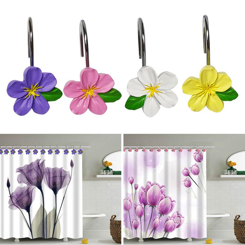 

12Pcs Curtain Hanging Hooks Resin Flower Rust Resistant Hooks Glide Shower Hangs FP8