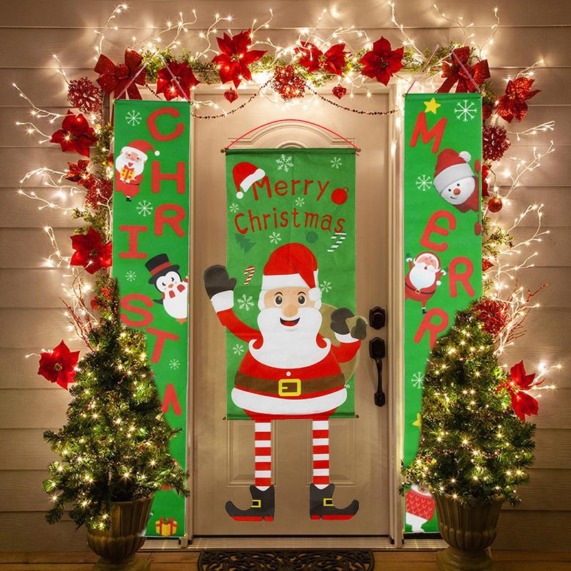 

Merry Christmas Santa Claus Hanging Cloth Welcome Christmas Porch Sign Decorative Door Banner 2021 Xmas Party Ornaments Navidad