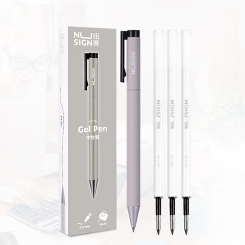 

Nusign Metal Gel Pen 0.5mm Refill Black Ink Pen Smooth Writing Carbon School Signature School Office Supplies1, Gray