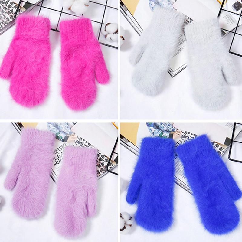 

New Winter Women Mittens Soft Wool Hair Warm Knit Gloves For Girls Heated Mittens Gloves guantes invierno hombre1