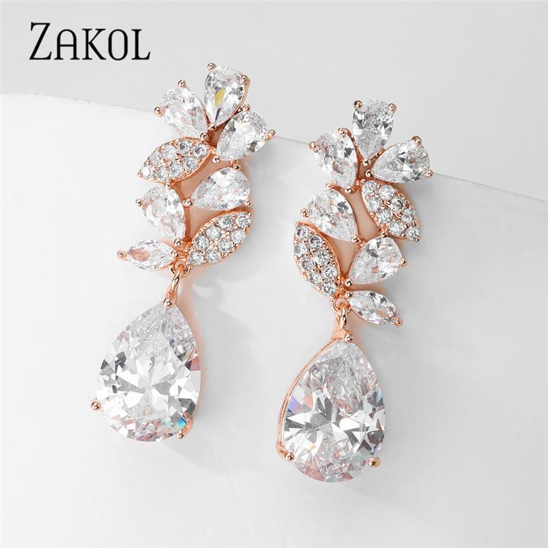 

ZAKOL New Luxury Long Earrings for Women Silver Color + Cubic Zirconia Drop Dangle Earrings Wedding Jewelry for Brides