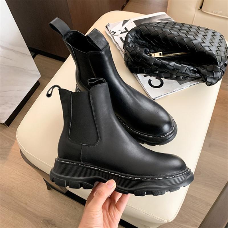 

Winter Women Boots Genuine Leather Round Toe Slip-On Platform Shoes Med (3cm-5cm) Comfortable and Sweet Knight Boots Item No.3031, Black