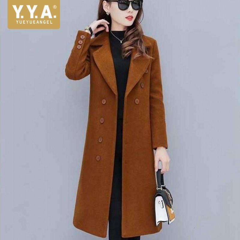 

Streetwear Fashion Office Ladies Slim Fit Winter Woolen Coats Korean Thick Warm Single Breasted Medium Length Female Overcoats