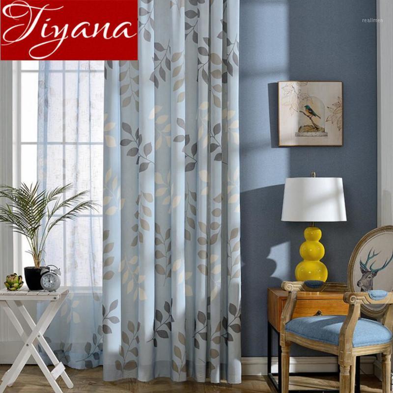 

Curtains Blue Print Voile Modern Window Living Room Tulle Curtains Drapes Green Sheer Fabrics Cortinas Rustic Rideaux X192 #301, Blue tulle