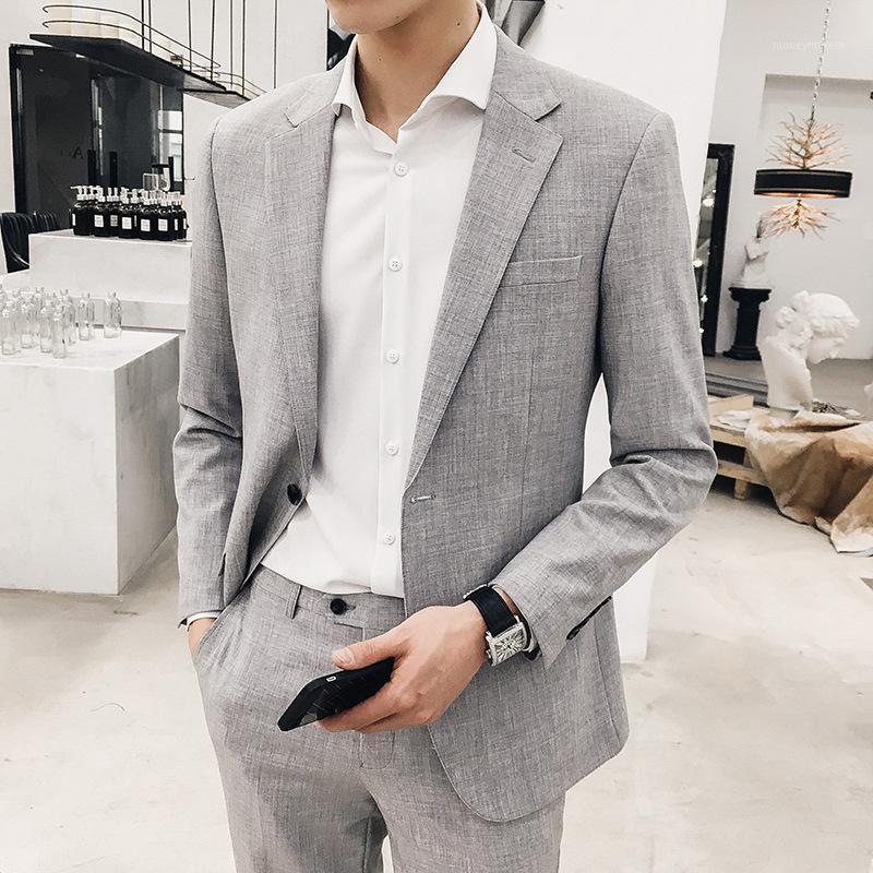 

Suit suit men's two piece business professional slim fit Korean bridegroom wedding trousers1, Blue