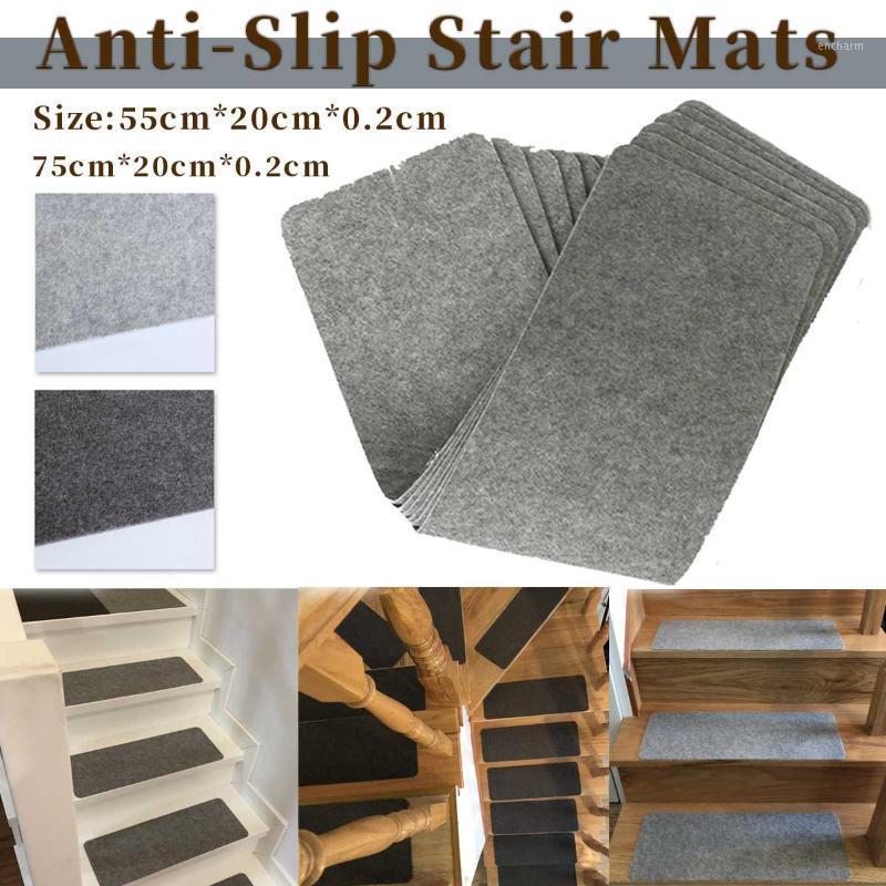 

4Pcs Anti Slip Stairway Stair Mats Rectangle Self-adhesive Step Foot Pad Rugs Stair Entrance Mat Carpets /75X20cm1, Dark gray