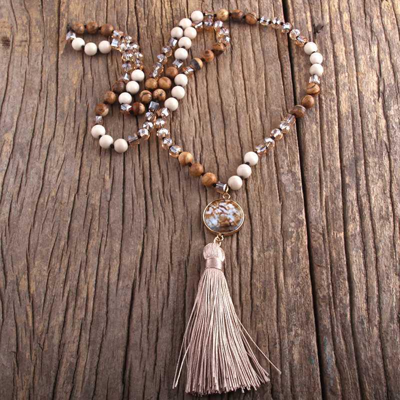 

MD Fashion Boho Jewelry Stones Long Knotted Semi Precious Stone Tassel Necklaces Dropship1