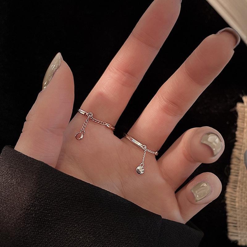

Cluster Rings Romantic Silver Color Adjustable Bean Chain Ring Fine Jewelry Women Party Anniversary Gift
