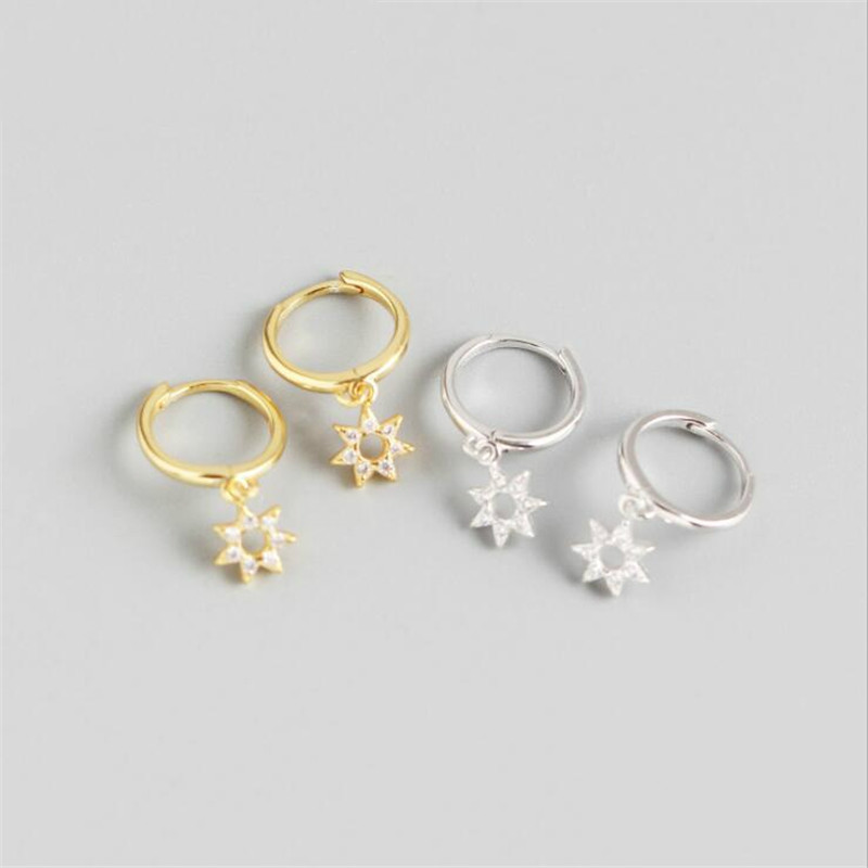 

Februaryfrost Brand Designer 100% 925 Sterling Silver Little Sun Pendant Stud Earrings for Women Fashion Designer Women Simple Earrings