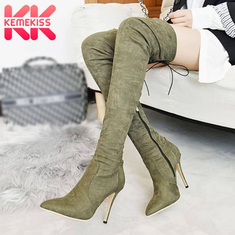 

KemeKiss Size 34-43 Women High Heel Boots Thin Heel Over Knee Boots Woman Fashion Sexy Women Winter Shoes Footwear, Black