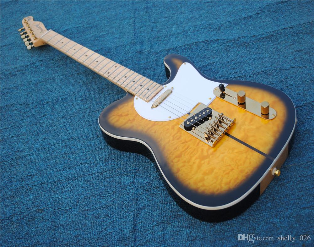 

guitar electric guitar gold hardware set in joint ,quilted maple top korean headmachine tuning sunburst guitarra guitars