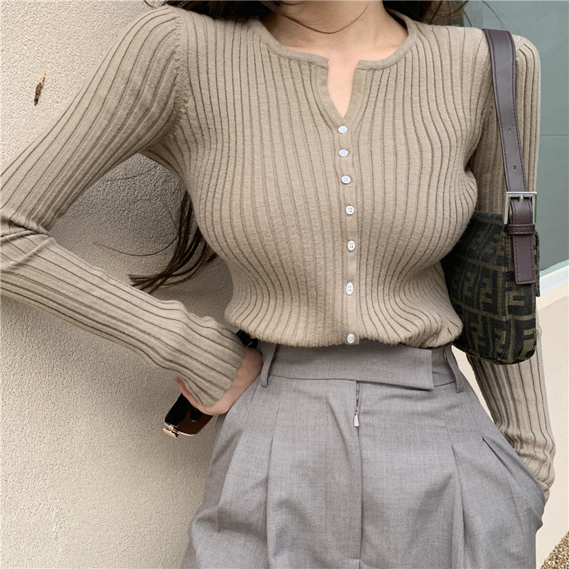 

2021 New 3 colour autumn Korean style thin neck cardigan female sweater tops (r99454 5AOI, Black