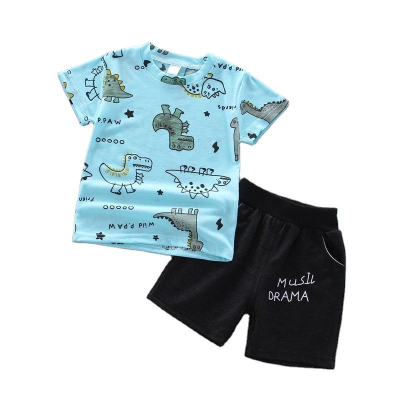 

New Summer Baby Boys Girls Clothes Children Fashion Cartoon Cotton T-Shirt Shorts 2Pcs/Sets Toddler Casual Costume Kids Outfits, Blue