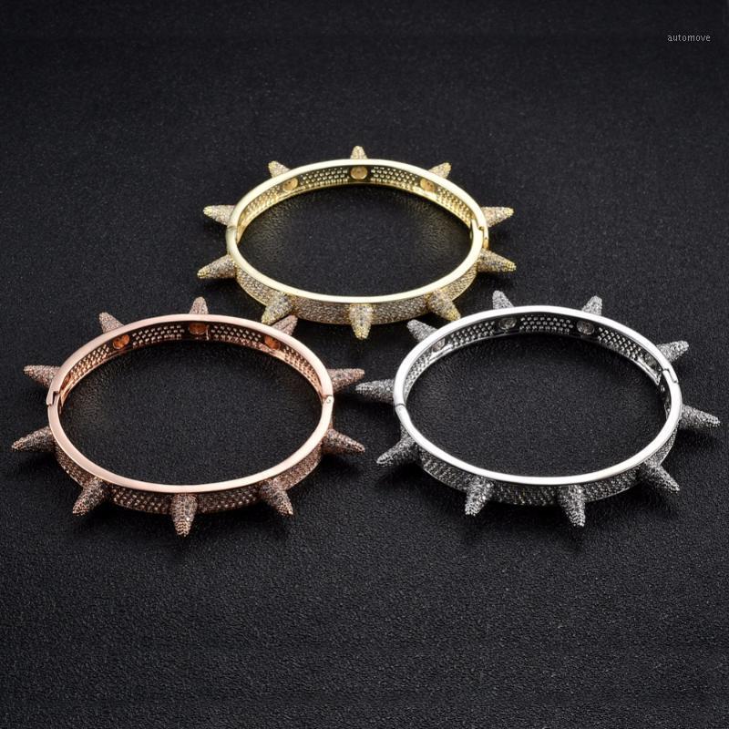 

The Punk Style All CZ Pave Rivets Bracelet Hip Hop Bangles For Men And Women B0131