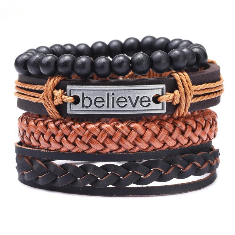 

Lika Amazon Wish Hot Sale Believe Bracelet Wholesale Layered Retro Handmade Men's Beaded Bracelet
