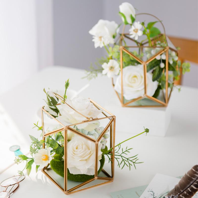 

Glass cover Artificial Flower Plastic Simulation Rose Flower Creative Micro Landscape Potted Plant Garden Decor Home Decorations
