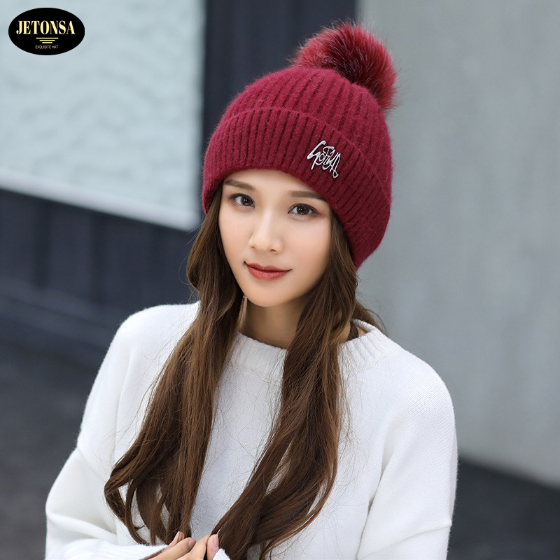 

Women's knitted hat keeps warm in winter, solid color curled thick woolen hat, new hot style hat, European stylewomen's hatwinte, White