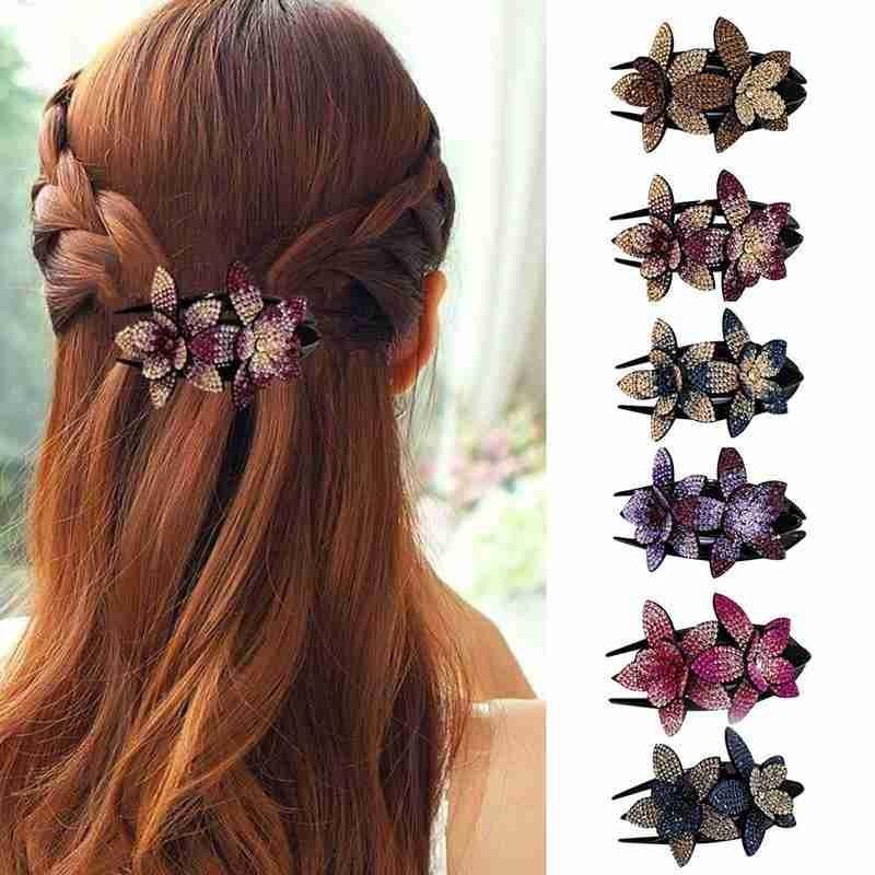 

New Design Rhinestone Double Flower Hair Clip Fashion Women Girl Hairgrip Female Elegant Bead Hairgrip Handmade Hair Accessories