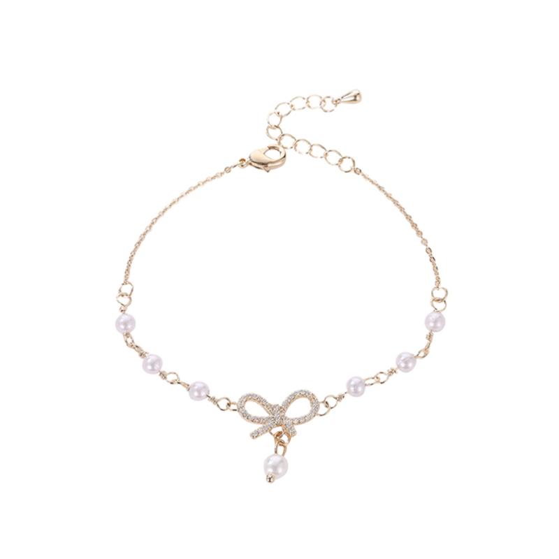 

Bowknot Shaped Bracelet Pearl Hand Chain Elegant Bangle