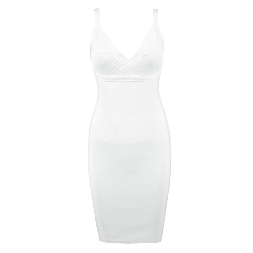 

2020 Rayon Blackless White Dressed Bandage Strap Knee Length Women' One Pieces 2p83