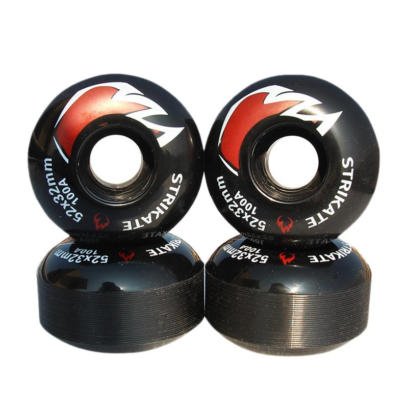 

STRIKATE 4Pcs Skateboard Wheels 52X32mm PU Wheels Double Rocker the Invert Board Wheel High Rebound 100A, Black