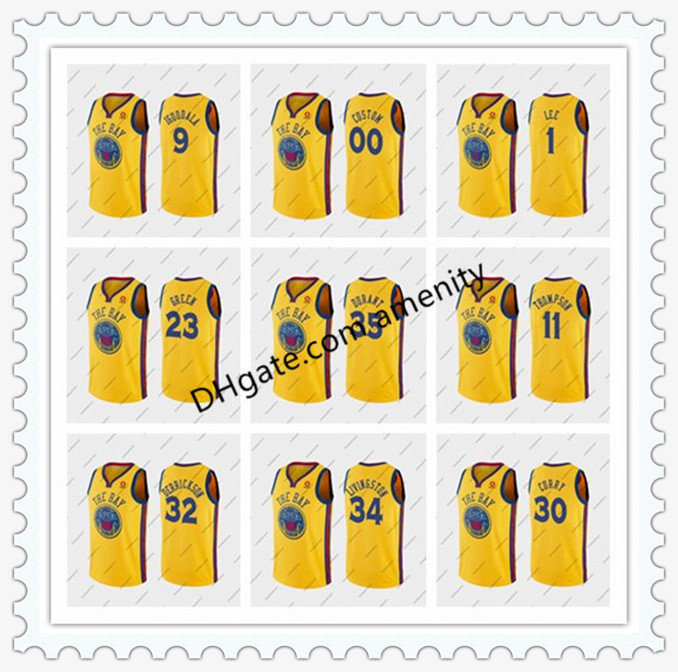 

men Golden State Warriors Iguodala 30 Curry 11 Thompson 23 Green gold basketball jerseys Andre Stephen Klay city jersey