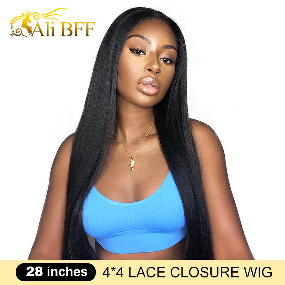 

ALI BFF 4x4 Lace Closure Wig Straight Lace Front Human Hair Wigs PrePlucked Brazilian Frontal Wig 180% Density Remy Wigs, As pic