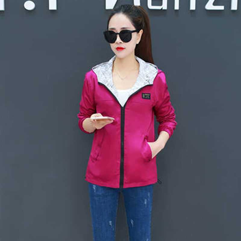 Spring Autumn Women casual Basic Jacket Pocket Zipper Hooded Two Side Wear Cartoon Print Outwear Loose Coats big size 201112Z