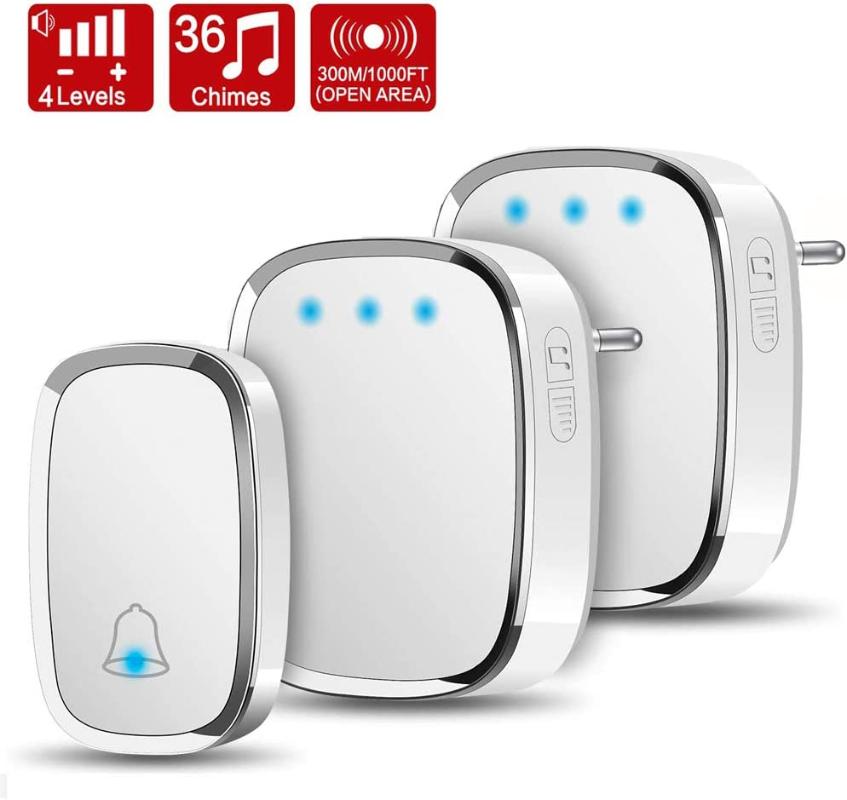 

Wireless Doorbell, Waterproof Door Bell, Wall Plug-in Cordless Chime, 300m/1000ft Range, 36 Melodies to Choose, 4 Level Volume