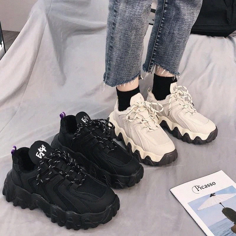 

Winter Plush Sneakers Women Shoes Warm Platform Sneakers Women Vulcanized Shoes Black Beige Chunky Trainers Zapatillas Mujer #ZG9s