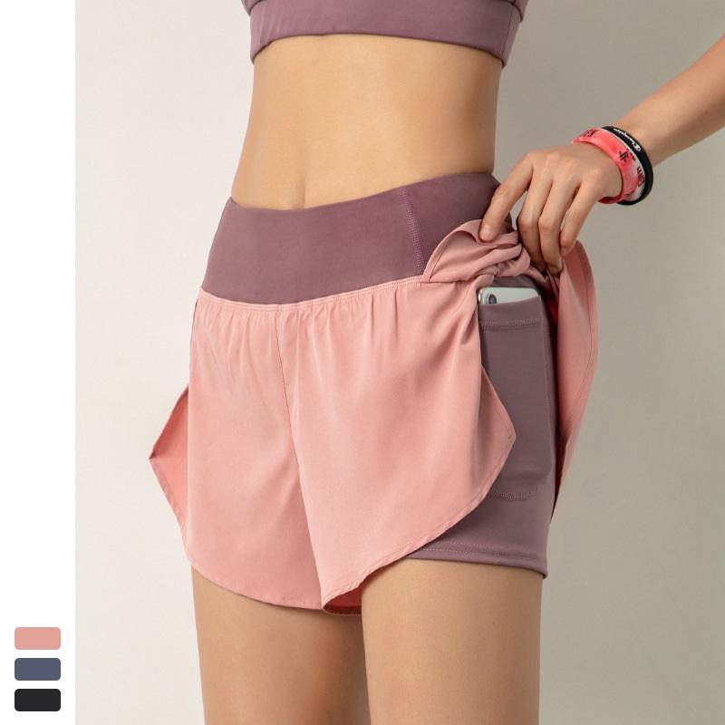 

Women Yoga Shorts 2 In 1 Running Shorts Female Elastic Waist Running Tight Sports Short Pants Pink Gym Fitness Sportswear, Lydk07 grey