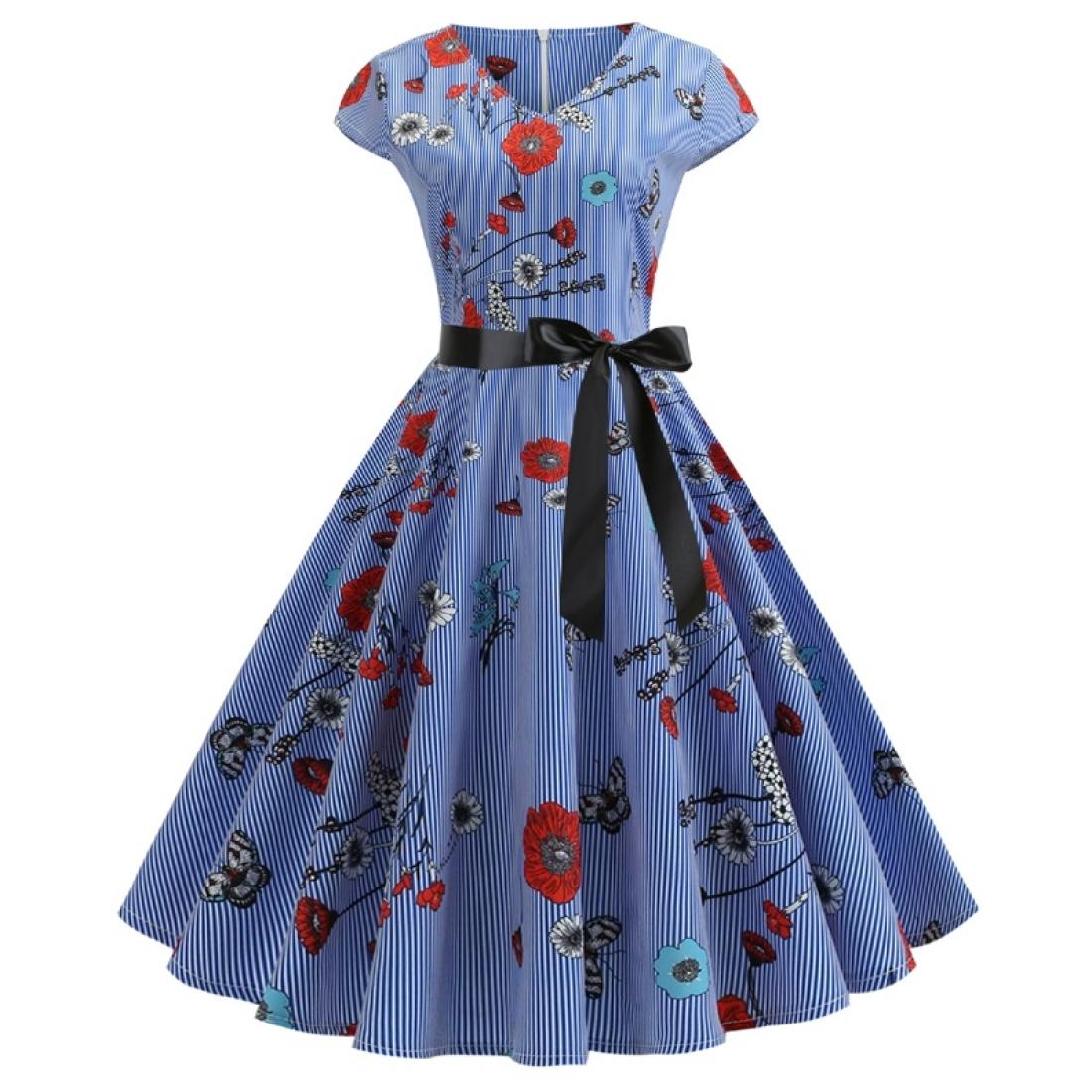 

V-neck Fashion Printed Big Swing Dress